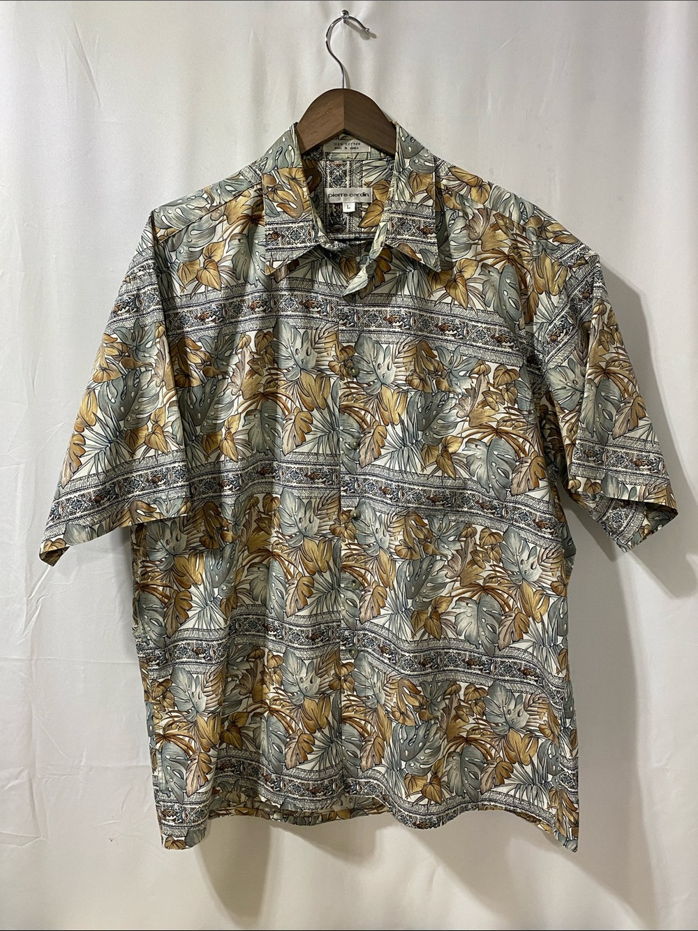 Pierre Cardin Short-Sleeve Tropical Button-Down Shirt - Sage Green & Mustard